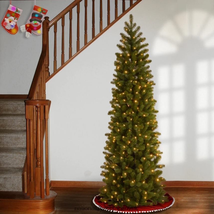 Trees | National Tree Company Pre-Lit \Feel Real\ Artificial Slim Downswept Christmas Tree Green Douglas Fir White Lights Includes Stand 65 feet F2L4F66